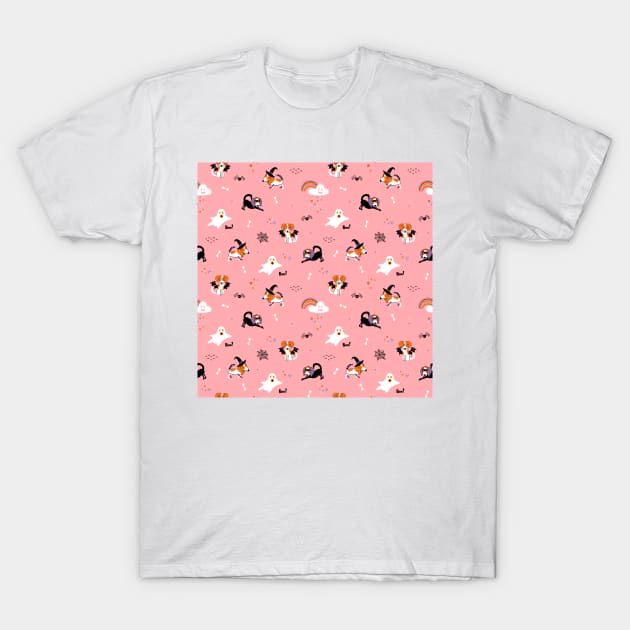 Childish Halloween illustration with dogs in carnival costumes. T-Shirt by DanielK